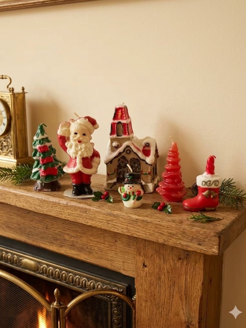 Bundle of Vintage Christmas Candles Santa Church Snowman Christmas Trees Boot